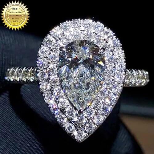 18K Au750 White Gold Women Wedding Party Engagement Ring 1 2 3 4 5 Carat Water Drop Pear Moissanite Diamond Ring 2 Lap Trendy