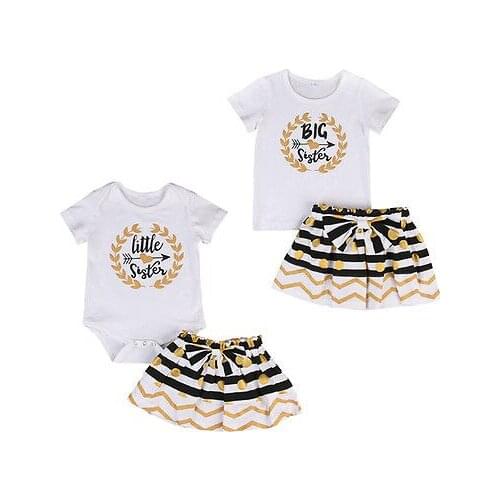 Citgeett Infant Baby Girl Little Sister 0-24M Big Sister 2-7Y Matching Clothes Short Sleeves Romper T-shirt Dress Outfits 0-7Y