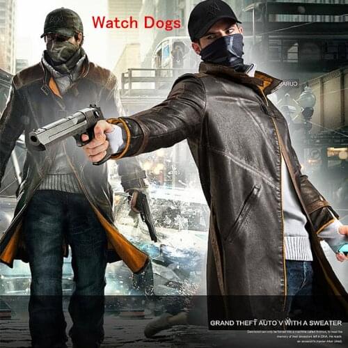 Watch Dogs Cosplay Costume PU Leather Jacket Outfit Aiden Pearce Wind Coat Windbreaker Halloween Costumes for Women/Men coat