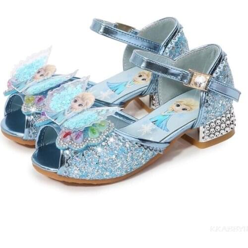 Disney Frozen Elsa Girls Summer Sandals Crystal Performance Shoes Princess Elsa Bow Party Dance Shoes Kids Sandals