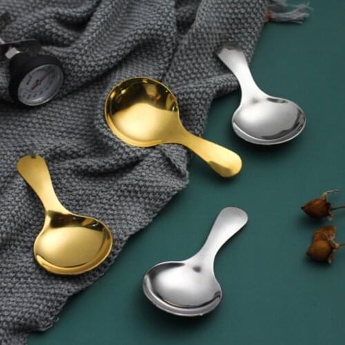 Stainless Steel Spoon Short Handle Tea Coffee Spoon Small Kids Spoon Kitchen Condiment Sugar Salt Spice Scoop Ice Cream Scoop