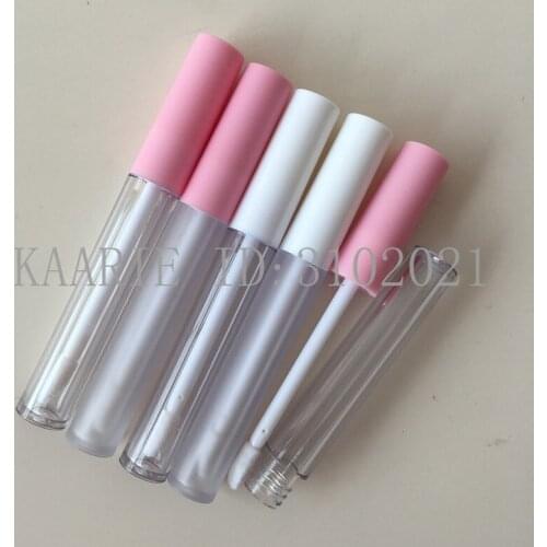 2.5ML Frosted Lipgloss Tube Pink/White Lid,Clear Empty Portable Cosmetic Liquid Lipstick Container, Plastic Refillable Bottle