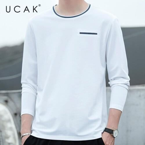 UCAK Brand Silk T-Shirt Men Clothes High Quality Spring Autumn Tops Classic Business O-Neck Long Sleeves Tee Shirt Homme U5334