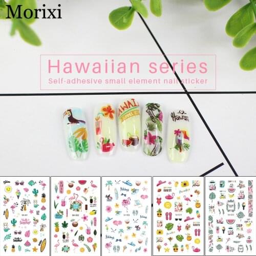 Nail art sticker Cartoon style flower leaf butterfly Hawaiian style 3D manicure with self adhesive ultrathin nail decals RA044
