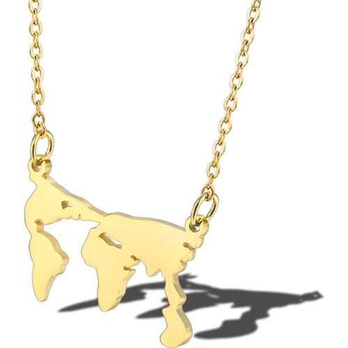 RIR Gold World Map Necklace In Stainless Steel Earth Globe Pendant Necklaces Globetrotter Jewelry For Women