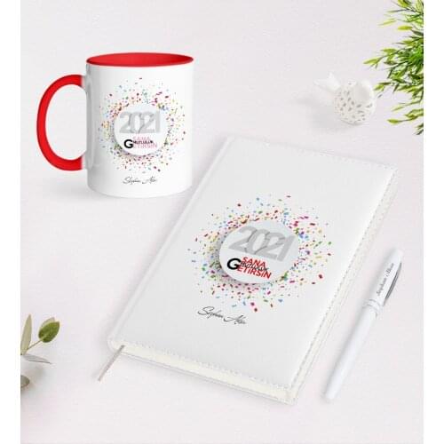 Personalized 2021 I Bring Happiness 2021 Organizer Pen and Red Mug Seti-1