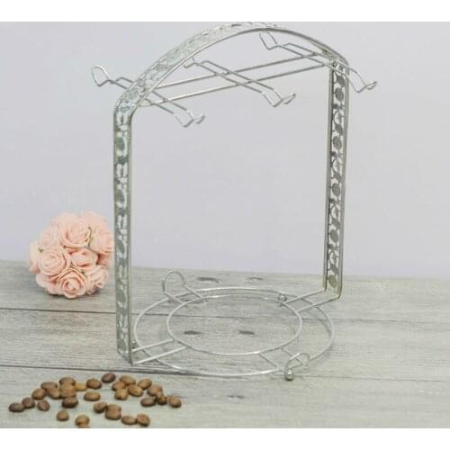 Silver Plating Coffee Cup Hob Cup Dish Rack Can Hang Most 6 Cups and Saucers Metal Stand Holder