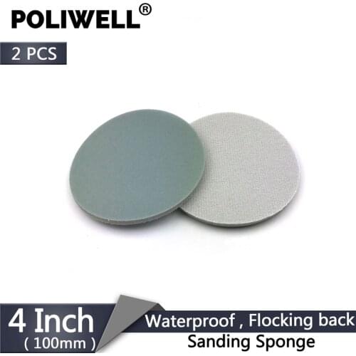 POLIWELL 2PCS 4 Inch 100 mm Back Flocking Sponge Sanding Disc Grit 150~2000 Water/Dry Sandpaper Self-adhesive for Abrasive Tools