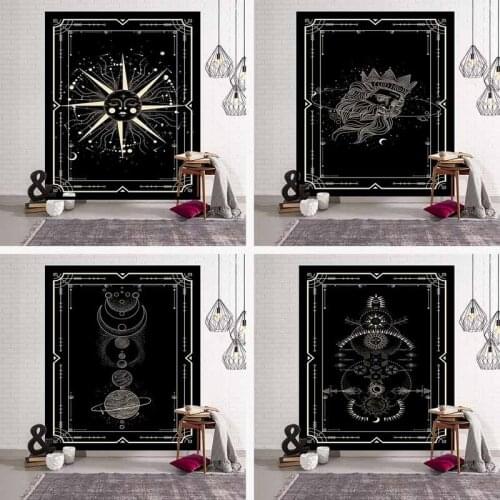 Simple Black Celestial Galaxy Moon Tapestry Wall Hanging Hippie Bedroom Decor Mysterious Psychedelic Witchcraft Tapestry Carpet