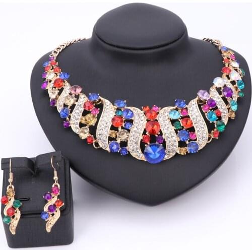 Luxury Wedding Bridal Accessories Statement Jewelry Sets For Women Rhinestones Crystal Necklace Earrings Holiday Party Sets