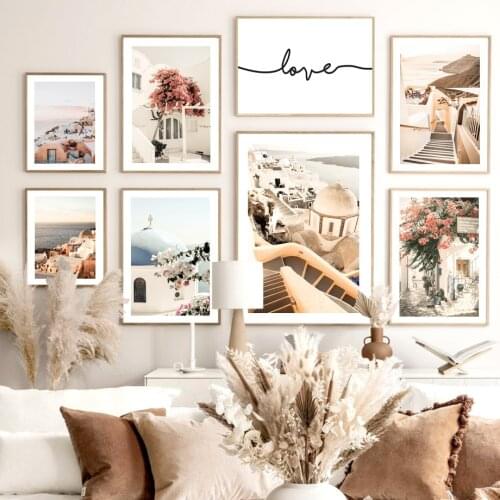 Santorini Seaside Patio Tree House Beach Wall Art Canvas Painting Nordic Posters And Prints Wall Pictures For Living Room Decor