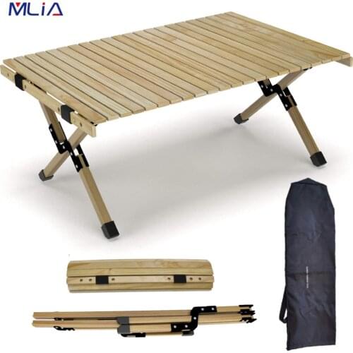 Folding Wood Table Portable Outdoor Indoor All-Purpose Foldable Picnic Table Cake Roll Wooden Table in a Bag for Picnic Camping