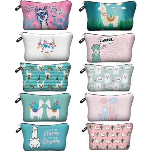 Cute Alpaca Pattern Makeup Bag Water Resistant Cosmetic Organizer Llama Multifunction Beauty Bags Multicolor Beautiful Fashion
