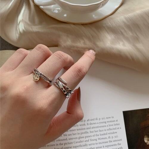 Vintage Silver Color Metal Punk Open Rings Smiley Design Finger Rings for Women Men Party Jewelry Gifts