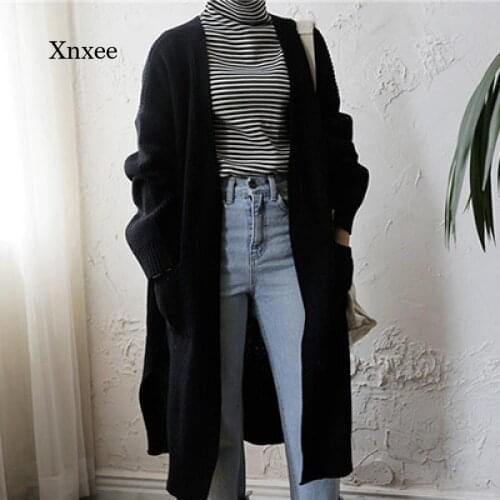 Knitting Cardigan Fashion Long Women Fashion Harajuku Loose Knit Sweater Women Casual Oversized Jacket Coat Autumn Windbreaker
