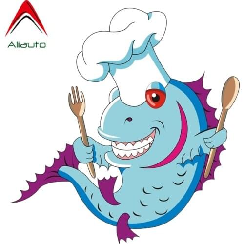 Aliauto Funny Car Sticker Blue Fish Chef Spoon and Automobile Reflective Decals Waterproof Sunscreen PVC,14cm*14cm