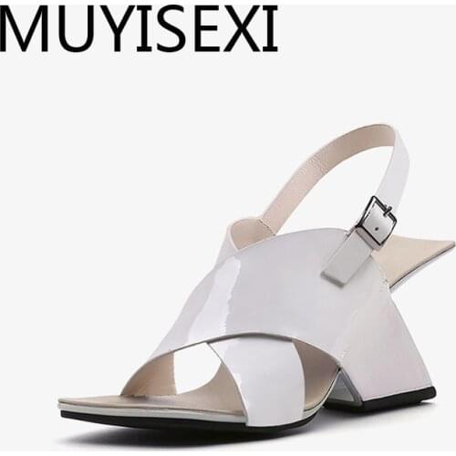 Women sandals peep toe fashion 8cm high heel buckle strap elegant strange style office classic party concise shoe HL257 MUYISEXI