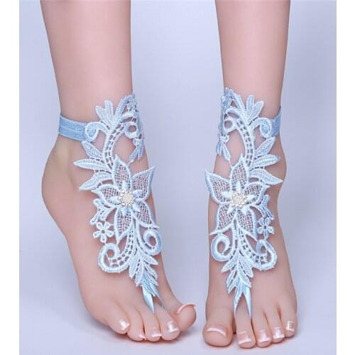 1 Pair Women Bridal Beach Foot Chain Wedding Anklets Lace Decor Barefoot Chain