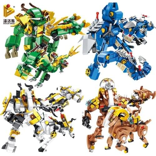 Chinese Zodiac Dragon Snake Horse Sheep 260 PCS Animal Model MOC Robot Building Blocks Childrens Toy Gift Sticker Small Bricks