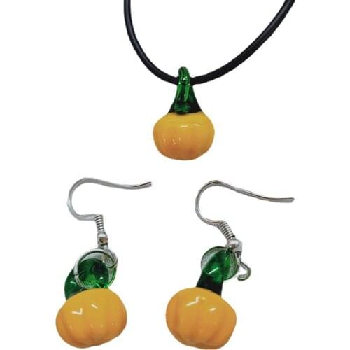 5 Sets Fashion Variety Of Fruits and Vegetables Murano Glass Pendant Necklace Pepper Fruit Earrings For Women Dangle Jewelry Set
