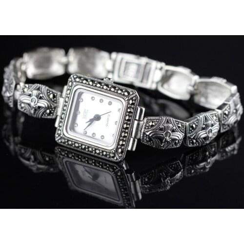 The new incoming quality goods S925 pure silver Thailand personality antique watch beautiful female model
