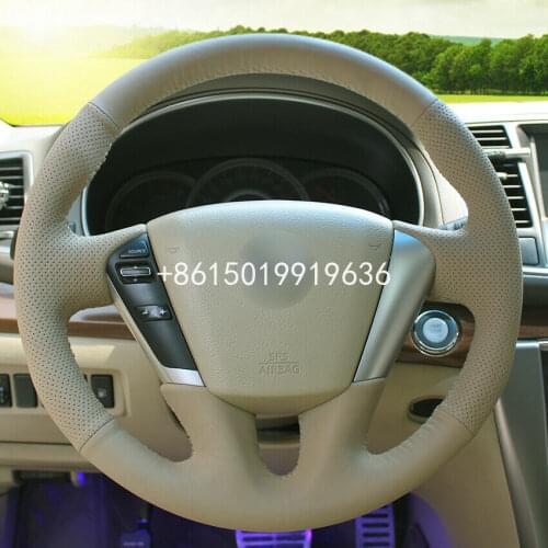 For Nissan Teana 2008-2012 Murano 2009-2014 DIY Hand Sewing Steering Wheel Cover Beige Leather
