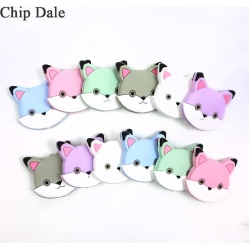 Chip Dale 20pcs Cute Mini Fox Silicone Beads Animal Baby Teether Infant Teething Loose Bead For DIY Necklace Accessories