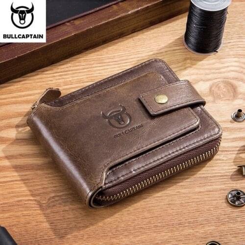 Men Horizontal Genuine Leather Wallet RFID Anti-Theft Scan Card Case Multi-card Position Photo Album Zipper Coin Purse Money Bag