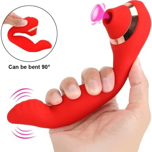 Dual Use G Spot Massager Moving Stimulate Dildo Finger Vibrator Clitoris Sucker Silicone Nipple Sucking Vibrator