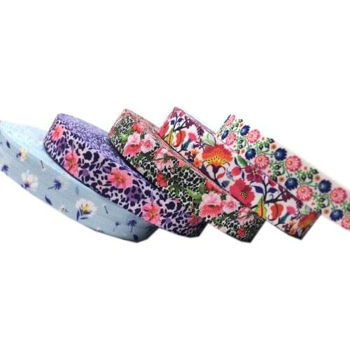 5/8"16mm Sun Flower Printed Fold Over Elastic Ribbon and Bows DIY Handmade Hair Ties Gift Wrap 10 yards