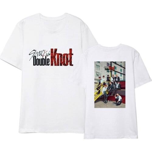 New Korean Fashion Kpop Stray Kids Same Cotton Tshirt Tee Double Knot Short Sleeve Fashion Summer Tee Tops