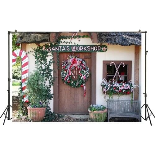 HUAYI Photography Backdrop Christmas Holiday Family Photoshoot Background Christmas Santa Workshop Wreaths Child Backdrop W-3603
