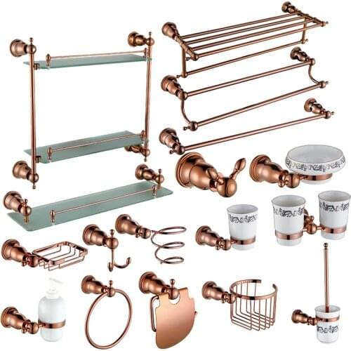 Rose gold Brass Copper High quality 17PCS/Set bathroom ware Bathroom hardware accessories Set