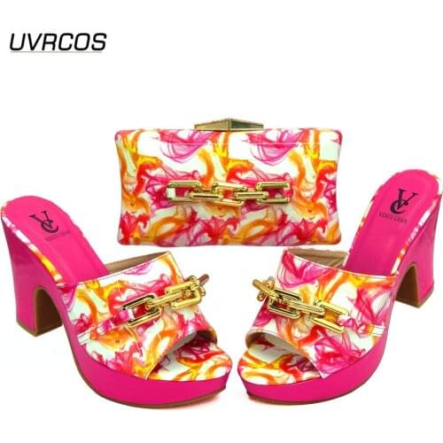 Italian design New Arrival Nigerian Women Party Shoe Matching Bag Set New come Pink Color Ladies Shoe and Bag Set for Party