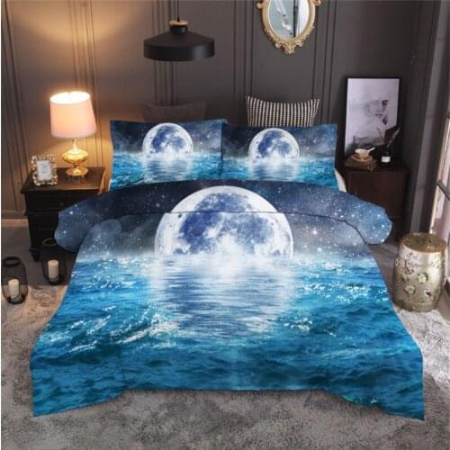 Comforter bedding sets moon marine pattern duvet cover set single size kids bedlinen 3PCS quilt cover and pillowcase bedclothes