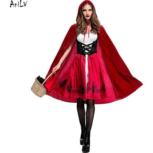 AniLV Little Red Riding Hood Hooded Cloak Dress Clothes Costume Halloween Fairy Tales Stage Cosplay SCA LARP