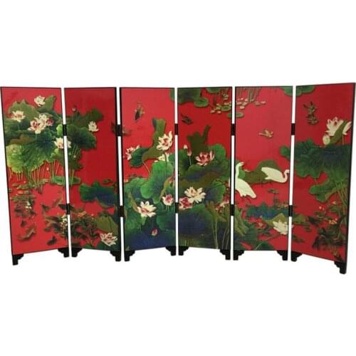 Lotus, antique lacquerware, wooden small screen, decoration office study, handmade crafts and gifts