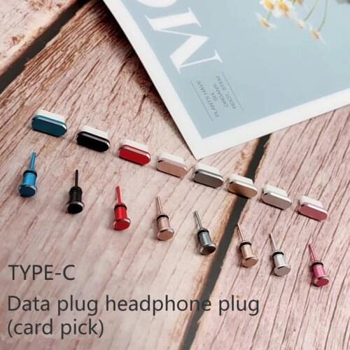 Metal 3.5mm earphone jack cap plug sim card pin + TYPE-C Charging & data port Anti Dust Plug for Huawei Xiaomi oppo vivo Samsung