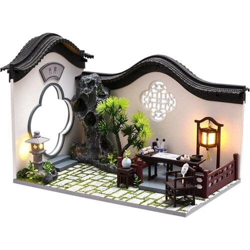 DIY Miniature Dollhouse Chinese Style Assembled Cabin Model Toy Ornaments For Christmas Holiday Birthday Gifts