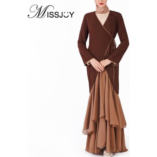 MISSJOY 2019 New Ruffle Abayas Muslim Women Dress Kimono Middle Eastern Patchwork Elegant Kaftan Islamic Clothing Turkish Casual