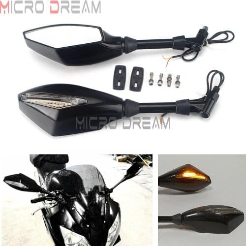 Motorcycle Rear View Mirror With Amber LED Turn Signal Indicator Light for Honda Suzuki Yamaha Kawasaki Rearview Side Mirrors