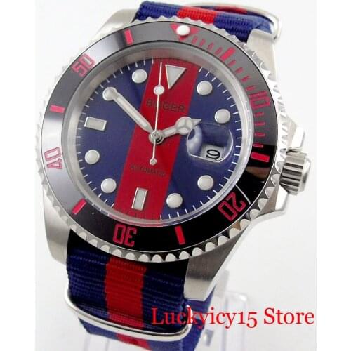 BLIGER Simple 40mm Mechanical Men Wristwatch Nylon Strap Sapphire Glass Ceramic Rotating Bezel MIYOTA Movement