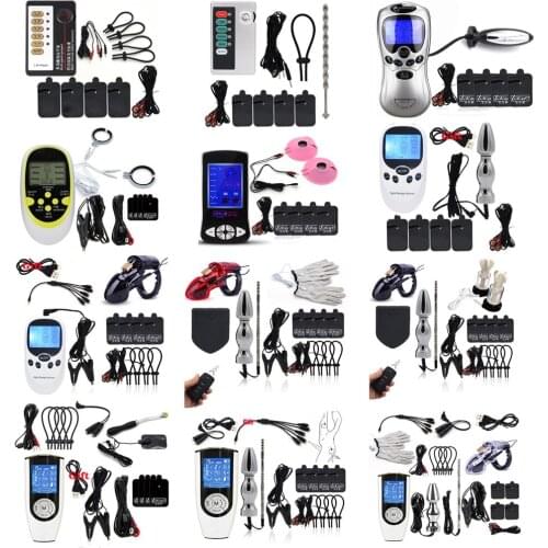 SM Nipple Clitoris Penis Electric Stimulate Kit Electro Shock Anal Plug Urethral Catheter Cock Cage Glove Roller Sex Therapy Toy