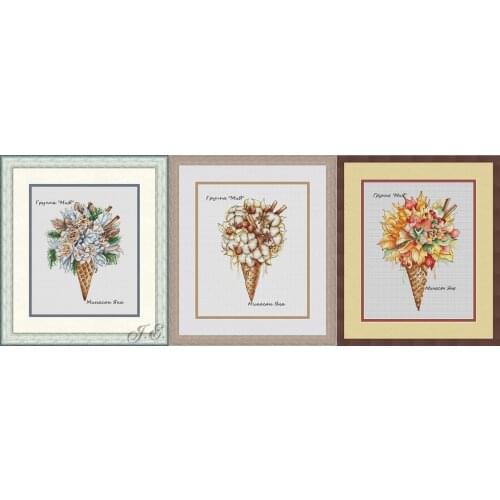Needlework Cross stitch Handmade 14CT Counted Canvas DIY,Cross-stitch kits,Embroidery Flower Bouquet ice cream series