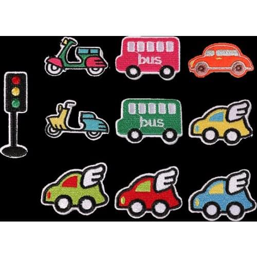 Cartoon Cars Embroidery Patches for T-shirt Iron on Train Appliques Bus Children Clothes Stickers Traffic Light Clothing Badges