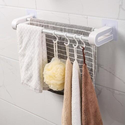 Punch-free Wall Mounted Double Bar Towel Rack Hanger Bathroom Storage Shelf