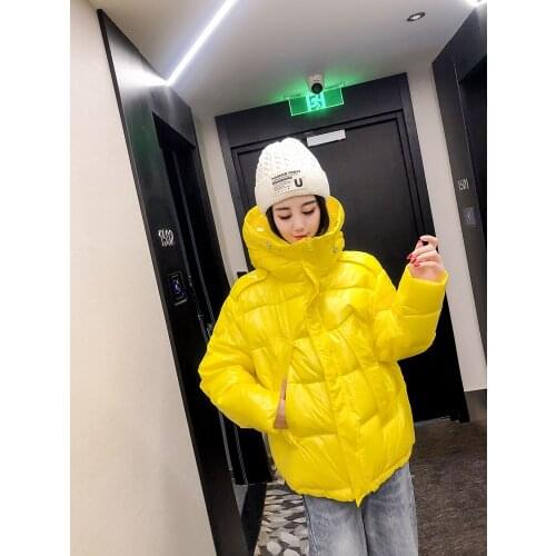 2021 New Autumn Winter Jacket Women Glossy Hooded Down Cotton Coat Short Loose Winter Coats Large Size Female Clothing Outwear