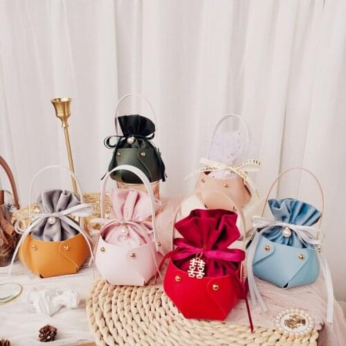New Portable Small Leather Bucket Chocolate Candy Box Velvet Candy Gift Bags Wedding Birthday Party Supplies Free Shipping