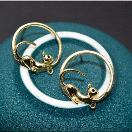 New Arrival Earring Making Findings Loverly Charming Cats Round Circle Dangle Gold Plating Metal Earrings Pin For Women Jewelry