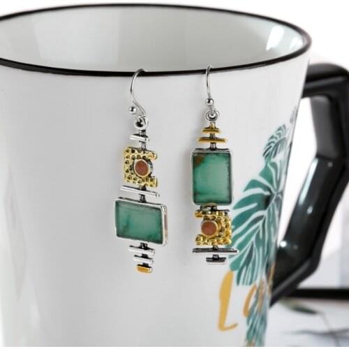 New Trendy Geometric Asymmetric Green Stone Inlaid Pendant Earrings For Women Bohemian Crystal Inlaid Eardrop Party Accessories